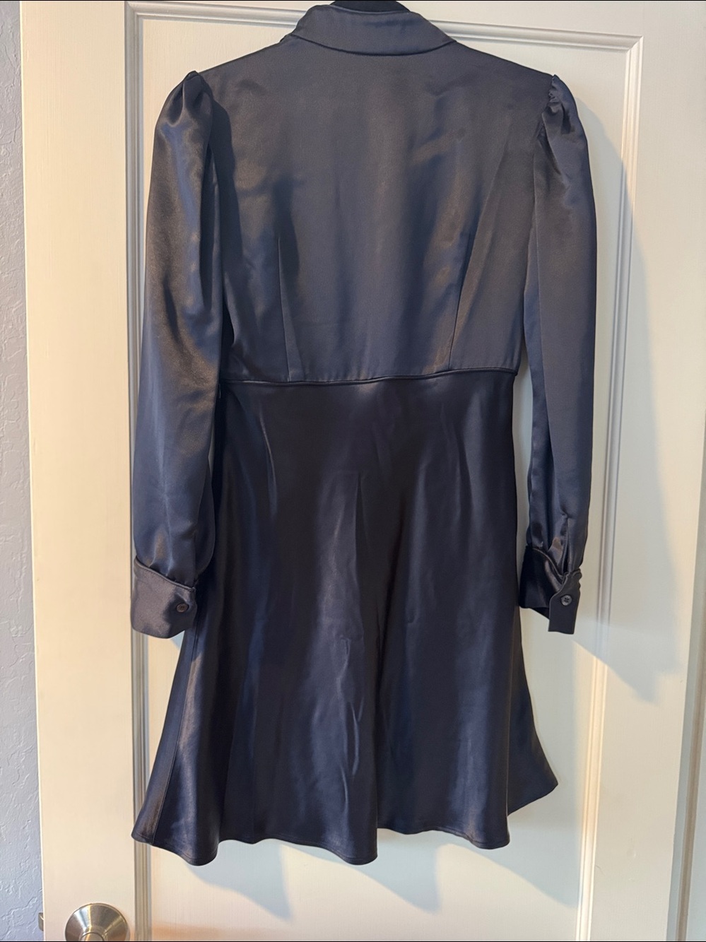 STAUD Navy Satin V-Neck Long-Sleeve Mini Dress - Picture 6 of 10